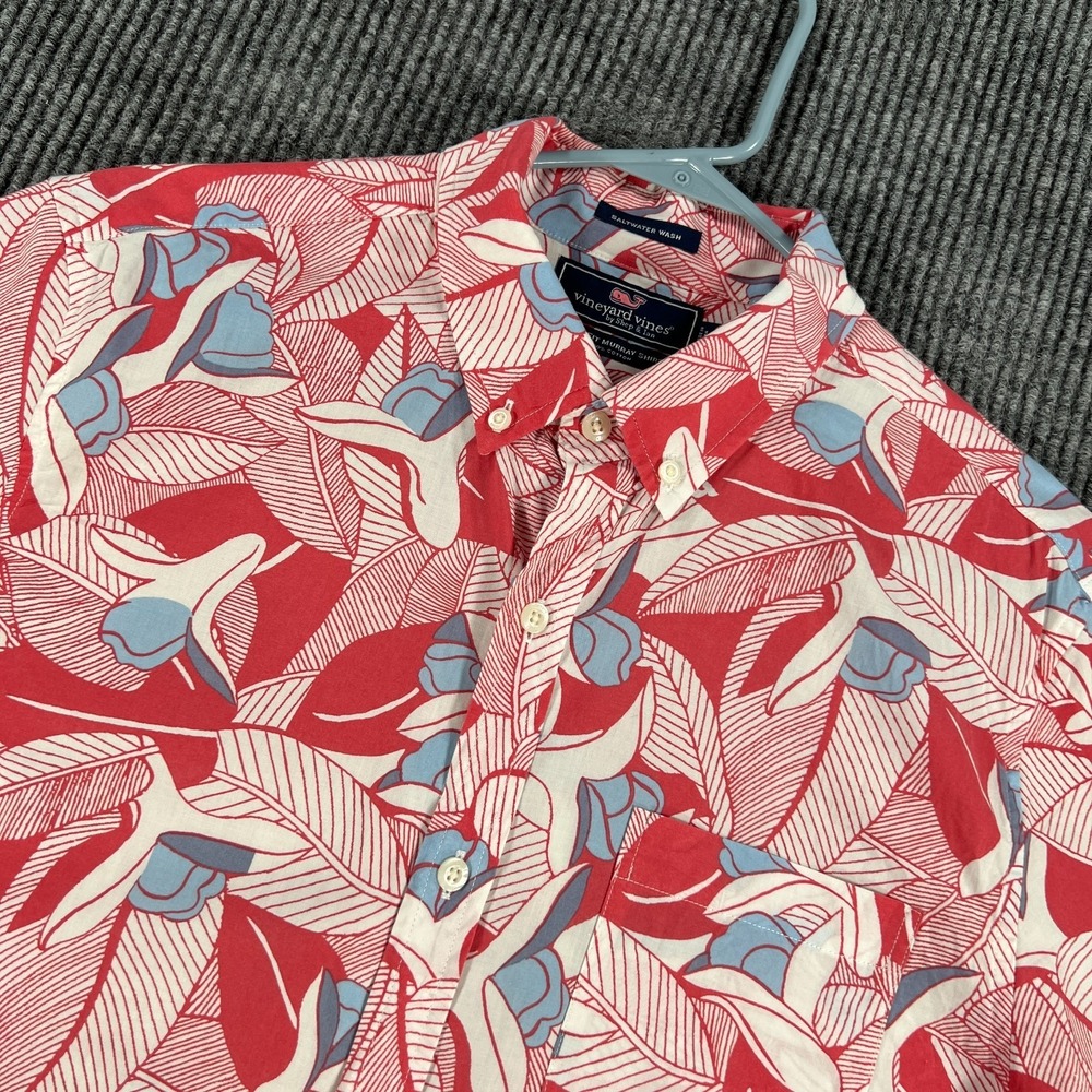 Vineyard Vines Murray Shirt Mens Medium Red Floral Button Down Short Sleeve